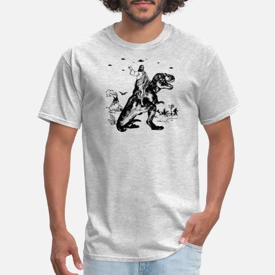 Jesus Riding Dinosaur UFO Funny 